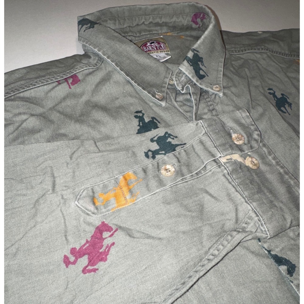 Barn Fly Authentic Design Mens XL Cowboy Bronco Print Cotton Western Shirt USA